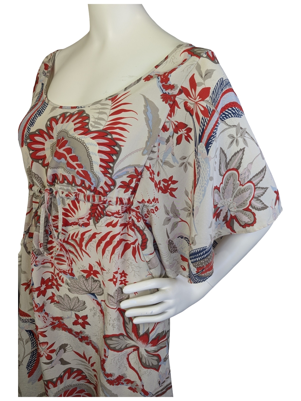 Margit Brandt 100% Silk Floral Boho Dress Batwing Sleeve Empire Waist Size M - Picture 7 of 10